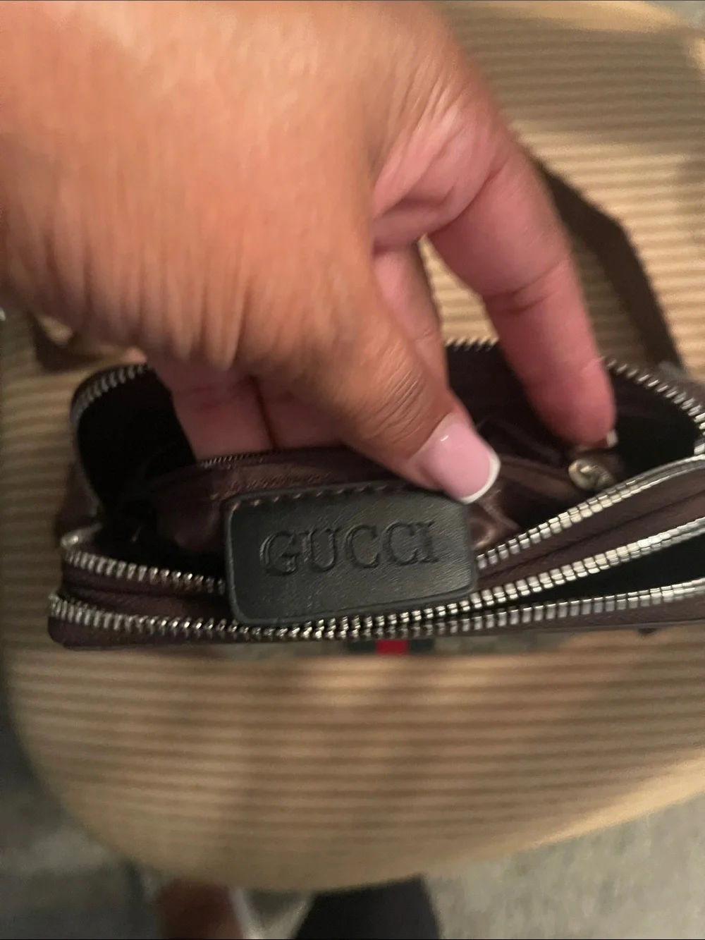 Gucci Brown GG Supreme Messenger Bag with Red-Blue Web Stripe